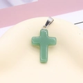 Natural green stone cross pendant with silver metal bail for women's necklaces - Dark Green