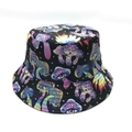 Close-up of psychedelic mushroom and eye print on a black cotton bucket hat fabric - M (56-58cm) / 12# Black Eye Mushroom