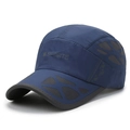 Quick-dry navy blue sports baseball cap with mesh vents and gray sports lettering - Adjustable / Navy Blue