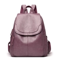 Purple soft leather backpack for women with kangaroo logo and large capacity - Purple