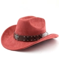 Detail of red suede cowboy hat featuring a brown leather band and silver star emblem - M (56-58cm) / Brick Red