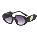 Fashionable black frame sunglasses with gradient purple lenses and gold leaf detail - Black Frame Double Gray Lens