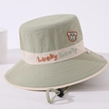 Light green kids bucket hat with bear embroidery and Lucky Lucky ribbon detail - 54cm One Size / Green