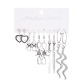 Set di orecchini gotici argentati con motivi a cuore, serpente e spada su scheda - Combinazione Cuore Ragno Serpente / Argento Antico (10685)