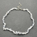 Light blue irregular natural stone chip choker with adjustable silver lobster clasp - Bracelet / Grey Cat's Eye