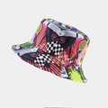 Graffiti bucket hat featuring retro cassette patterns and colorful pop art graphics - M (56-58cm) / Multi-color Retro Cassette Print (Reversible)