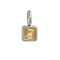 Square yellow zircon pendant with silver border and thick bail for DIY necklaces - November Birthstone Pendant - Steel Color
