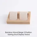Bamboo jewelry stand with 2 slots and beige textured fabric pads for earring display - 2 Slots - Beige