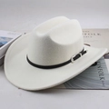 Classic white felt cowboy hat with black leather band and vintage silver buckle - Decorative Metal Buckle / Cream