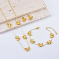 Golden double-sided embossed butterfly jewelry set including necklace, bracelet and earrings - Necklace Bracelet & Earrings Set