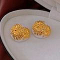 Macro view of vintage gold daisy floral earrings on a white velvet jewelry box - Gold White Retro Chrysanthemum Silver Needle Style (48#)