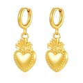 Elegant 18K gold plated heart earrings with crown detail for women, pair on white background - Pineapple Heart (MS-679) / Gold