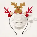 Detail of Christmas reindeer antler headband with plush balls and deer motif decoration - Christmas Antler Headband - Reindeer Red