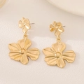 Golden flower-shaped statement earrings with a polished pleated finish for women - Shiny Flower Shape (N-1012) / Gold