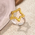 Adjustable minimalist star ring with golden cutout star on a silver band finish - Hollow Star / Two-tone (Gold Star Silver Ring)