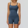 Set yoga due pezzi blu nebbia con canotta sottile e pantaloncini sportivi a vita alta - Taglia S / Canotta+Pantaloncini-Blu Grigio