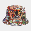 Detail of vintage 80s party graffiti print on reversible bucket hat with MTV logo - M (56-58cm) / Music Culture Print 11# (11#色)