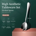 Polished silver stainless steel salad spoon on geometric stand, 19.8cm length - Salad Fork