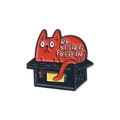 Cartoon enamel pin of a red cat in a box with No Desire To Fit In slogan - Red Cat Box Style (QHXZ2116)