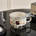Beigefarbener zweistöckiger Frühstücksbecher mit schwarzer Katze und klarem Boden - 3 Fächer Polka Dot Stil