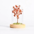 Red crystal tree in glass dome with wood base, handmade wire sculpture desktop decor - Red Agate / 11*7.5cm / No Box