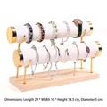 Golden 2-tier jewelry stand with white velvet bars and light wood base for bracelets - Double Layer Gold Bangle Stand-White Leather