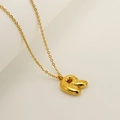 Minimalist gold 3D bubble letter R pendant necklace in polished titanium steel finish - Letter R / Gold