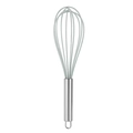 Handheld balloon whisk with gray silicone wires and stainless steel handle with hanging loop - 12 Inch / Light Green