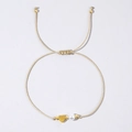 Minimalist beige woven rope bracelet with gold heart charm and imitation pearl - Heart Style