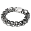Vintage silver punk bracelet for men with baroque engraved curb chain links - Baroque Vine Engraved Tank Chain Style (KB23693-D)