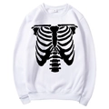 White fleece hoodie featuring large black rib cage skeleton print and drawstring hood - S / Tops / White (Black Skeleton Ribs)