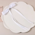 Elegant white ribbon bow hair clip with long streamers on a white petal ceramic plate - Duckbill Clip-Z206 / White