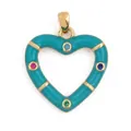 Golden heart-shaped enamel pendant with turquoise finish and colorful inlaid stones - Turquoise Heart with 4 Gems Style (L282538-Turquois)