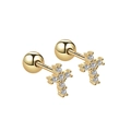S925 sterling silver gold cross stud earrings with white zircon and screw ball back - 925 Silver / Cross Screw Earrings 18K Gold Plated (PED345)