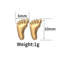Detailed view of golden footprint shaped stud earrings with 6mm x 10mm size dimensions - Gold Footprint