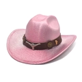 Chapeau de cowboy rayé rose et argent avec ornement de tête de taureau métallique - Rose foncé / M (56-58cm)