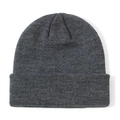 Close-up detail of a classic charcoal gray ribbed knit beanie for infants and kids - Dark Gray