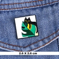 Square enamel pin with a black cat behind green leaves on denim jacket, 2.6x2.6cm - 3# Black Cat