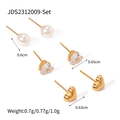 Ohrring-Set aus drei Paaren mit weißen Perlen, Herz-Zirkonia und Gold-Herzsteckern - Perlen Herz Ohrstecker Set