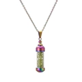 Collier avec pendentif bouteille de parfum arc-en-ciel et pierres de cristal vertes - Pierres Vertes
