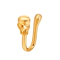 Gold U-shaped non-piercing nose clip with detailed micro-set zircon skull design - Gold Skull (8783)