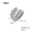 Bague ouverte plume en acier inoxydable argenté avec détails ciselés taille 7 - US 7 / Style Plume (Y081-Argent)