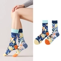 Asymmetrische Socken in Dunkelblau mit Blumen- und Kolibrimuster für Paare - Kolibri Blumenstil (1001)