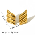 Orecchini ad ala in acciaio inossidabile placcato oro 18k con design a onde lucide - Stile Ala d'Angelo Ondulata (TE6646-G) / Oro 18K / Oro