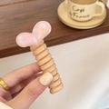 Pink heart-shaped spiral hair tie cord for elegant bubble braid ponytail styling - Light Peach Pink [Candy Heart]