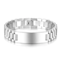 Vista de primer plano de pulsera de acero inoxidable plateada con placa pulida lisa - Color Acero