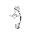 Silver curved barbell piercing jewelry with a sparkling heart-shaped winged pendant - Heart Wing