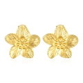 Elegant 18K gold plated stainless steel 3D flower stud earrings with textured petals - Textured Flower Earrings Gold (MS-499)