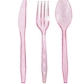 Set di posate usa e getta in plastica rosa glitterata per festa di compleanno orso - Coltello in Plastica Rosa Glitterato / Articolo singolo