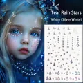 Pegatinas faciales plateadas de estrella y luna para maquillaje de concierto - Lágrimas y Estrellas / Blanco AB Color Fantasía